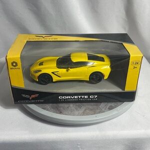 Braha Corvette C7 1:24 Licensed Friction Car Yellow Chevy Diecast Style w Box